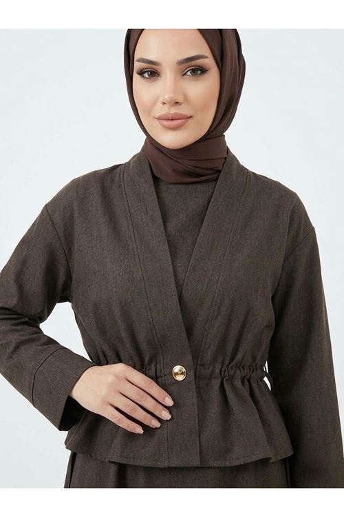 ELB04131-KHV Ceket Detay İkili Elbise-Kahve