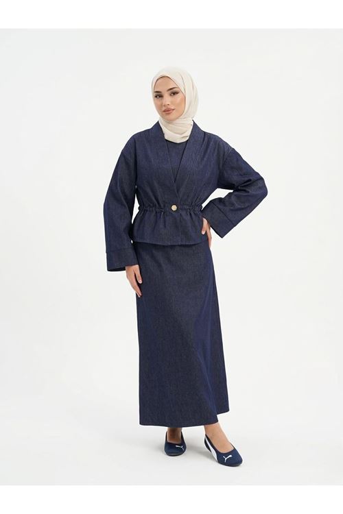 ELB04131-LCV Ceket Detay İkili Elbise-Lacivert