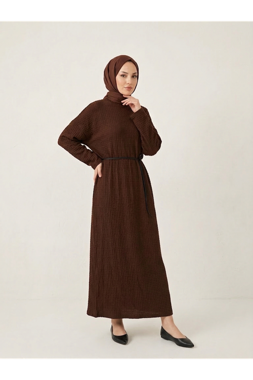 ELB04139-KHV Örme Elbise-Kahve