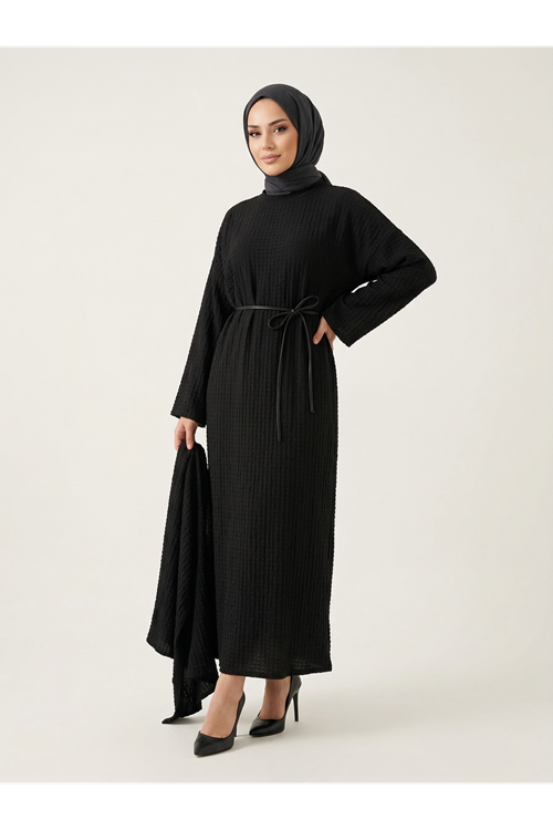 ELB04139-SYH Örme Elbise-Siyah