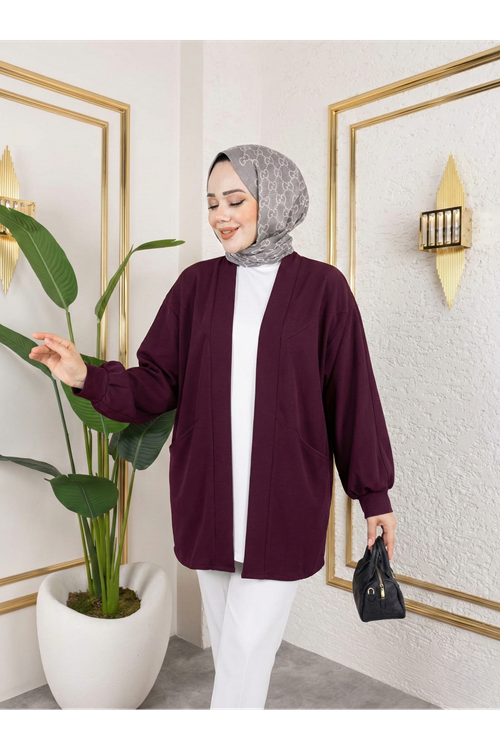 HIR02423-BRD Cep Detay Atlas Hırka-Bordo