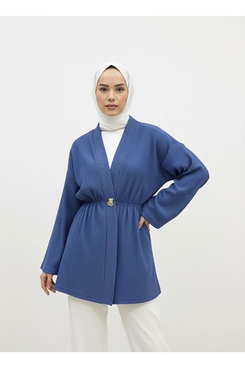 HIR02440-İND Düğme Detay Hırka-İndigo