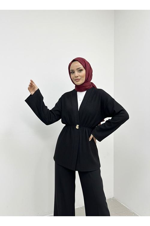 HIR02440-SYH Düğme Detay Hırka-Siyah