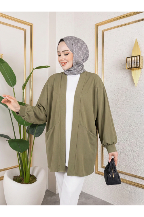 HIR02423-P83 Cep Detay Atlas Hırka-Açık Haki