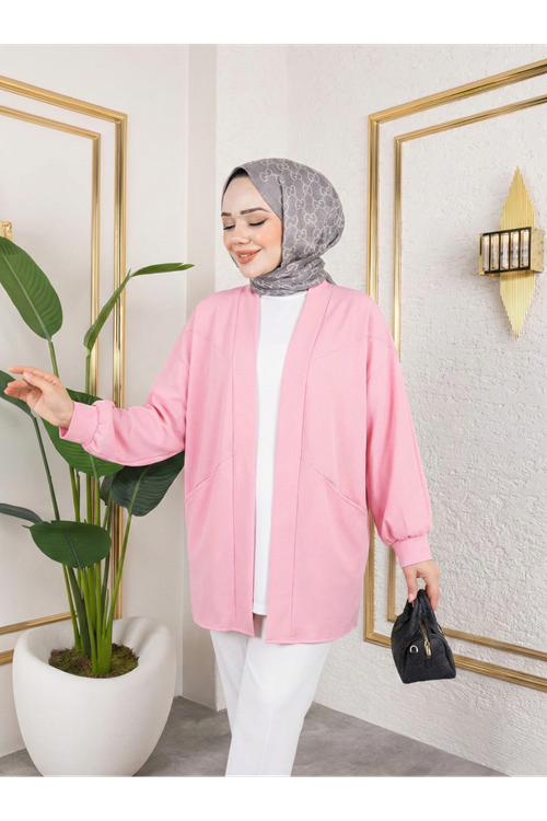 HIR02423-PMB Cep Detay Atlas Hırka-Pembe