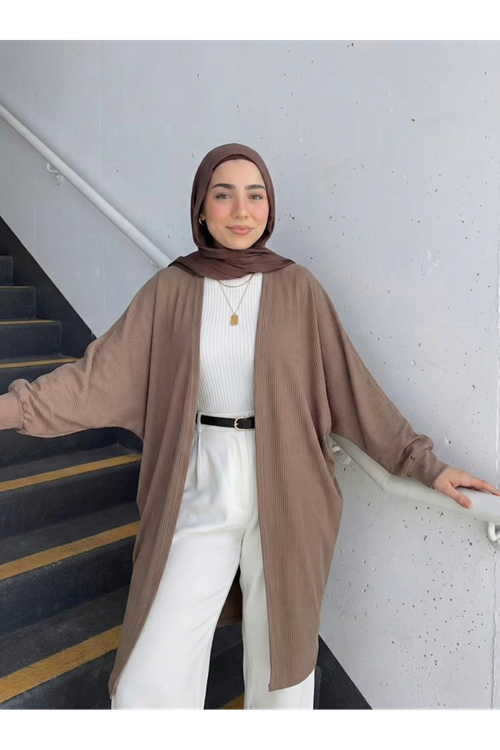 HIR02441-VİZ Yarasa Kol Hırka-Vizon