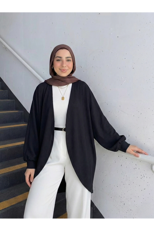 HIR02442-SYH Yarasa Kol Ottoman Hırka-Siyah