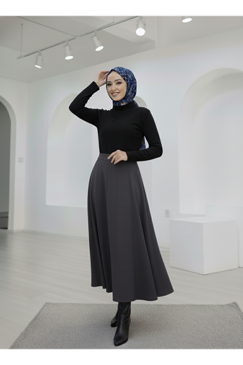 MOE03043-ANT Çıma Detaylı Parçalı Etek-Antrasit