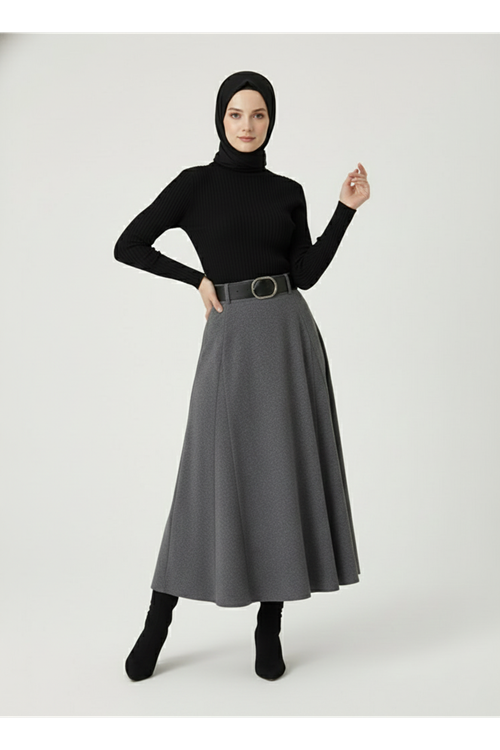 MOE03046-ANT Kelebek Detaylı Etek-Antrasit