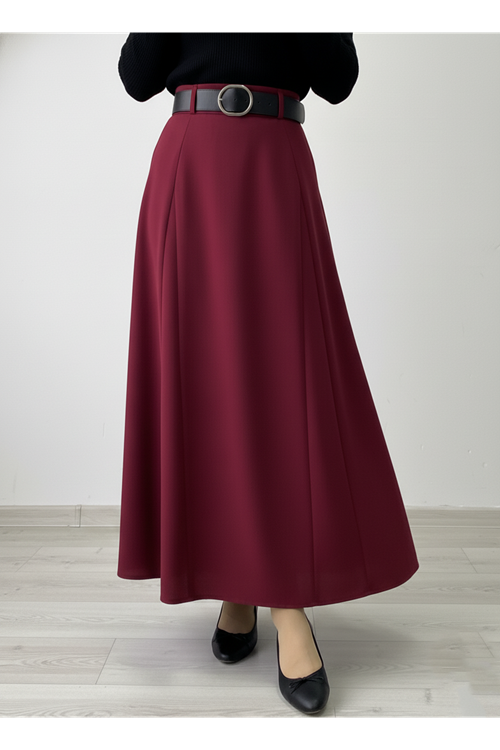 MOE03046-BRD Kelebek Detaylı Etek-Bordo