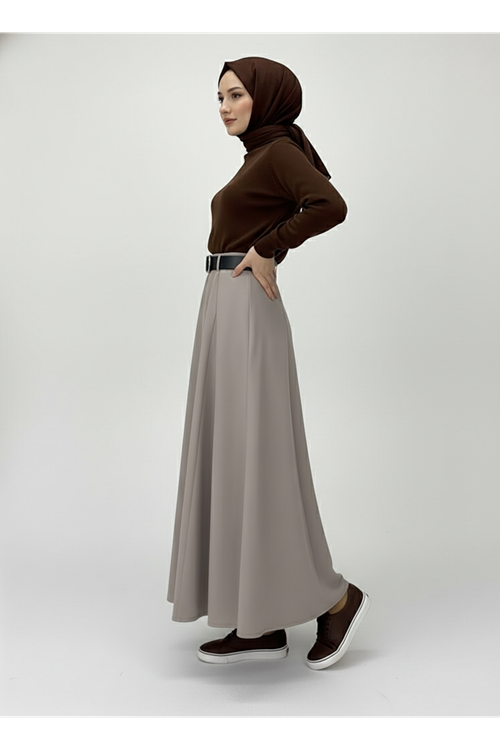 MOE03046-VİZ Kelebek Detaylı Etek-Vizon