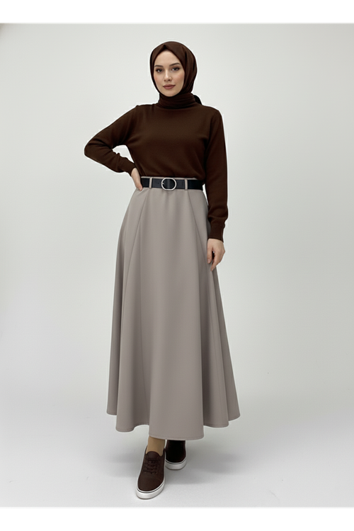 MOE03046-VİZ Kelebek Detaylı Etek-Vizon