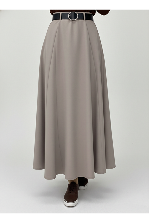 MOE03046-VİZ Kelebek Detaylı Etek-Vizon