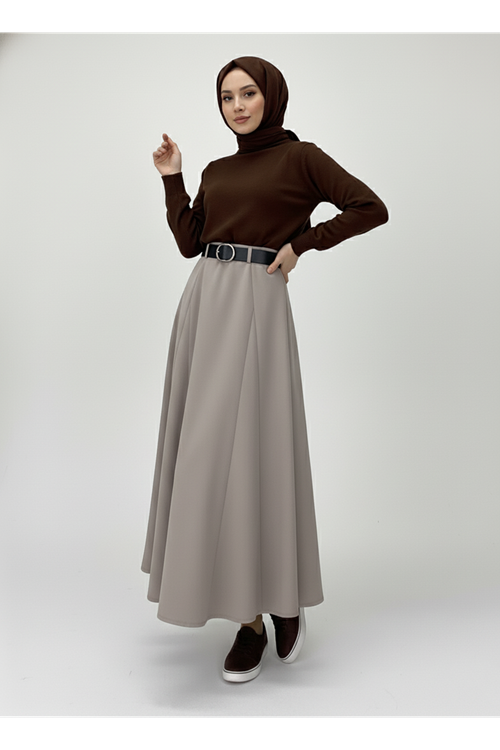 MOE03046-VİZ Kelebek Detaylı Etek-Vizon