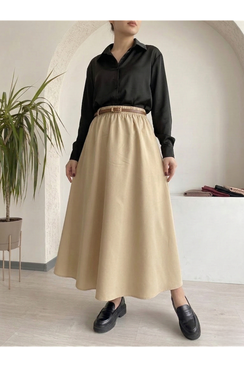 MOE03057-BEJ Kemer Detay Terikoton Etek-Bej