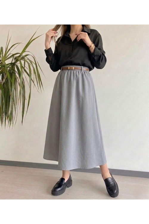 MOE03057-GRN Kemer Detay Terikoton Etek-Gri