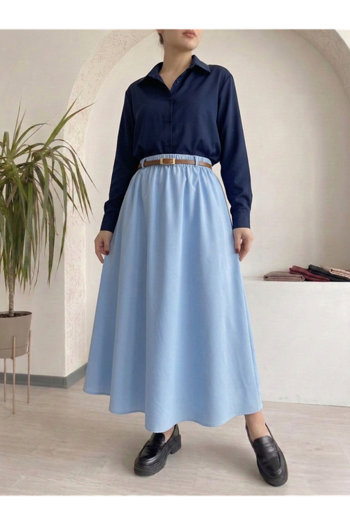 MOE03057-MAV Kemer Detay Terikoton Etek-Mavi