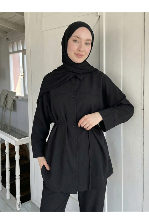 PİT00498-SYH Roba Detay Pantolonlu Takım-Siyah