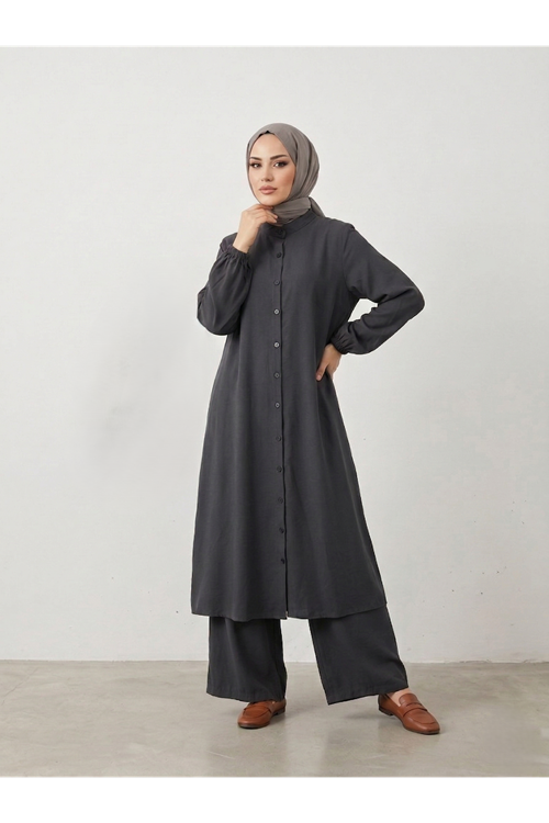 PİT00504-ANT Hakim Yaka Uzun Pantolonlu Takım-Antrasit