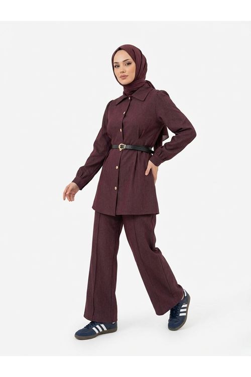 PİT00506-BRD Ön Arka Pensli Pantolonlu Takım-Bordo