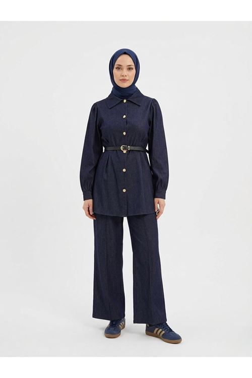 PİT00506-LCV Ön Arka Pensli Pantolonlu Takım-Lacivert