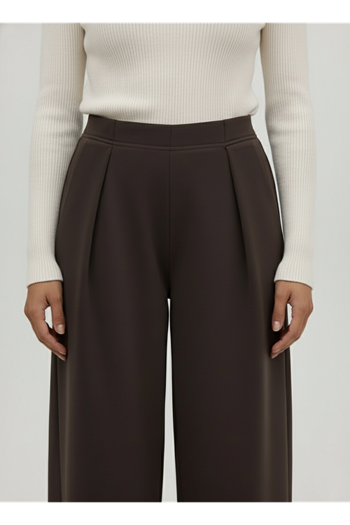 PNT01554-KHV Pileli Bol  Pantolon-Kahve