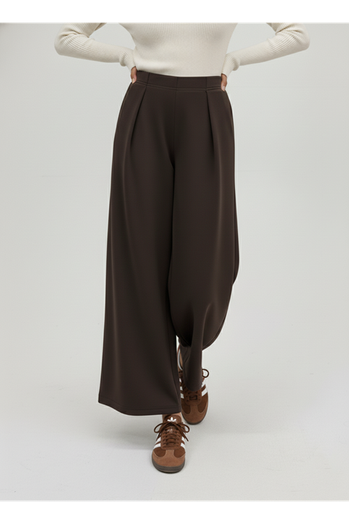 PNT01554-KHV Pileli Bol  Pantolon-Kahve