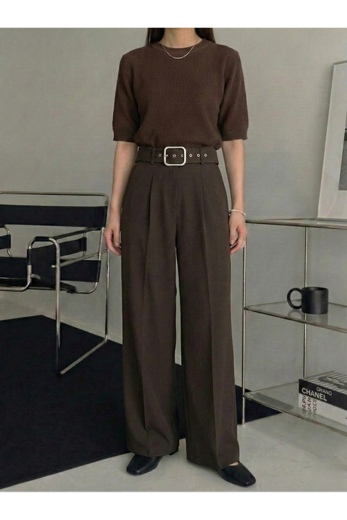 PNT01557-KHV Kemer Detay Pantolon-Kahve