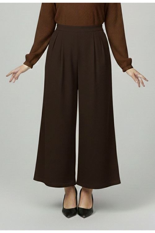PNT01558-KHV Cırt Bantlı Scuba Krep Pantolon-Kahve