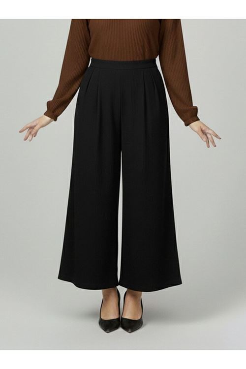 PNT01558-SYH Cırt Bantlı Scuba Krep Pantolon-Siyah