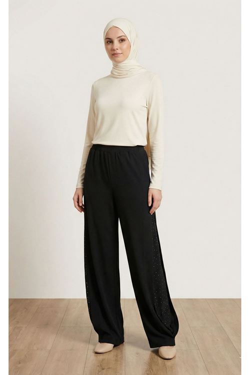 PNT01559-SYH Yan Taş Detay Pantolon-Siyah