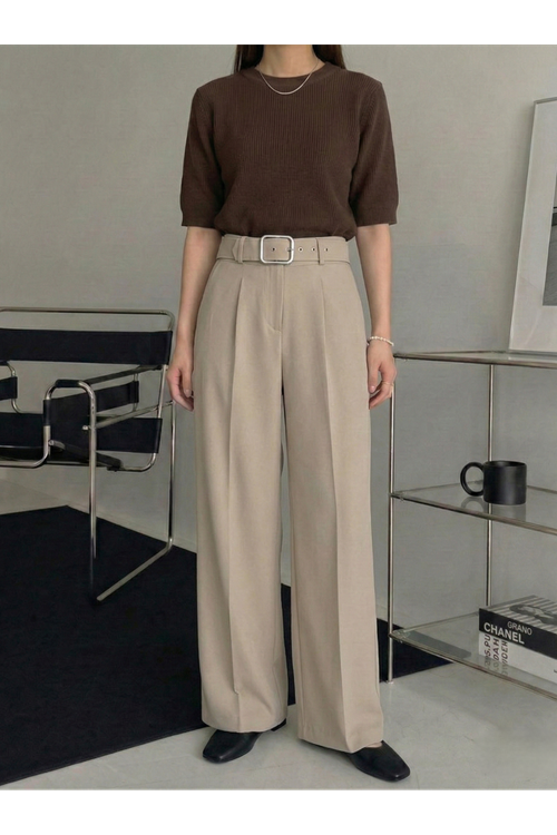 PNT01557-TAŞ Kemer Detay Pantolon-Taş