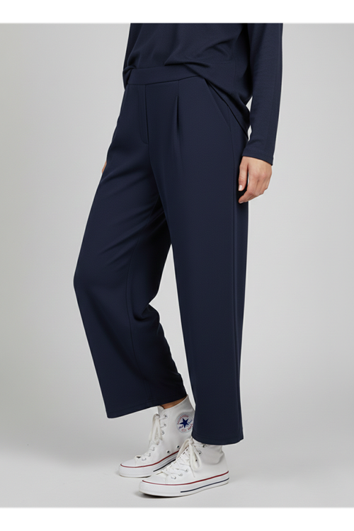 PNT01558-LCV Cırt Bantlı Scuba Krep Pantolon-Lacivert