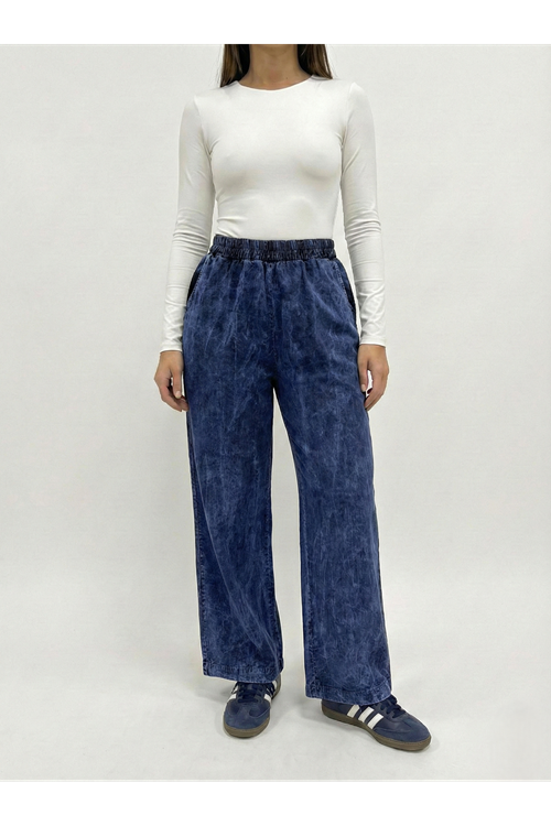 PNT01563-MAV Cep Detay Lastikli Pantolon-Mavi