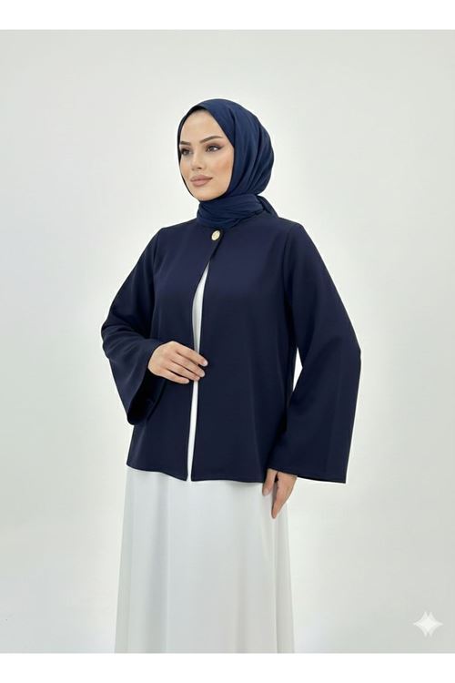 TUN05939-LCV Tek Düğme Kimono Tunik-Lacivert