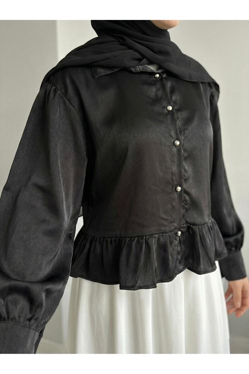 TUN05942-SYH Büzgü Detay Tunik-Siyah