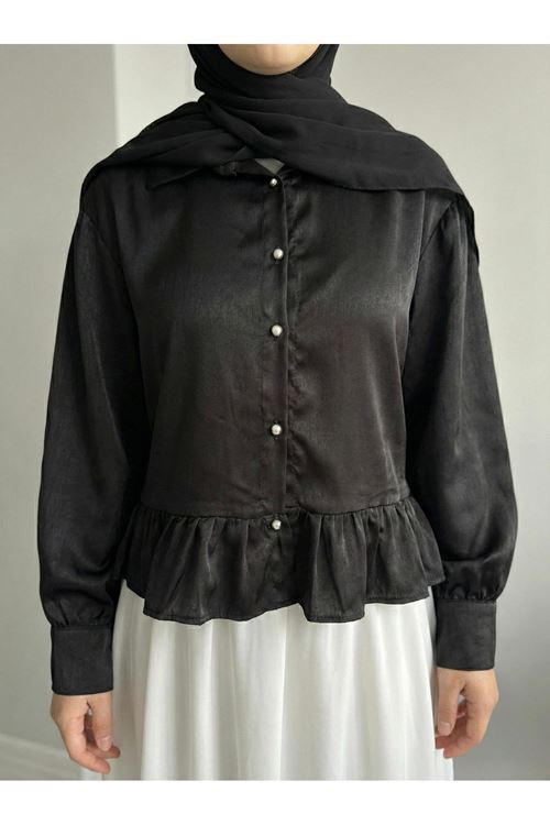 TUN05942-SYH Büzgü Detay Tunik-Siyah