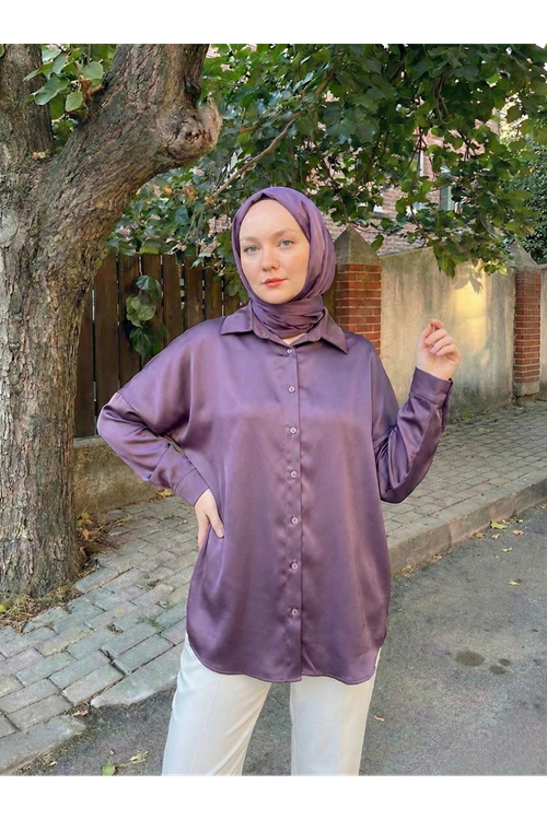 TUN05945-GKR Saten Tunik-Gül Kurusu