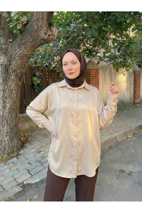 TUN05945-TAŞ Saten Tunik-Taş