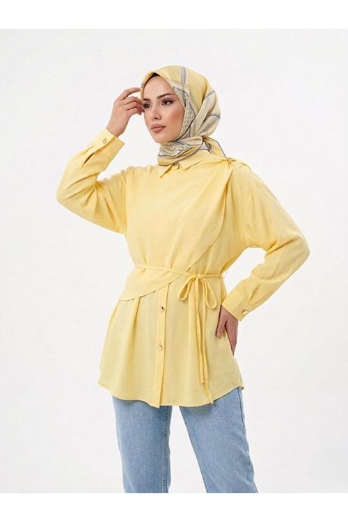 TUN05947-SRI Omuz Toka Detay Aller Tunik-Sarı
