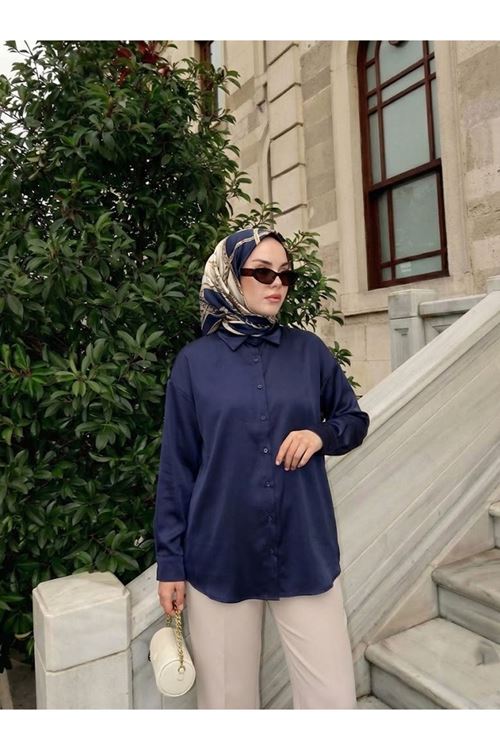 TUN05950-LCV Saten Tunik-Lacivert