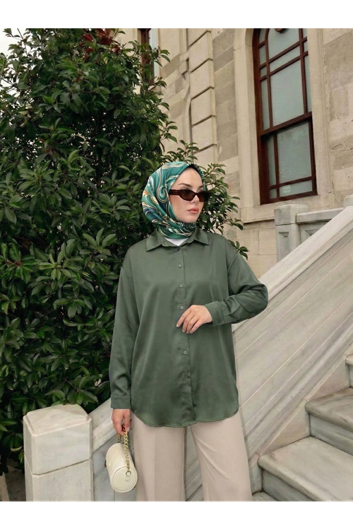 TUN05950-HKİ Saten Tunik-Haki