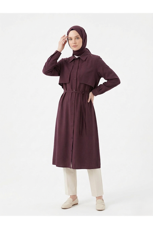 TUN05958-BRD Çift Taraflı Aller Uzun Tunik-Bordo