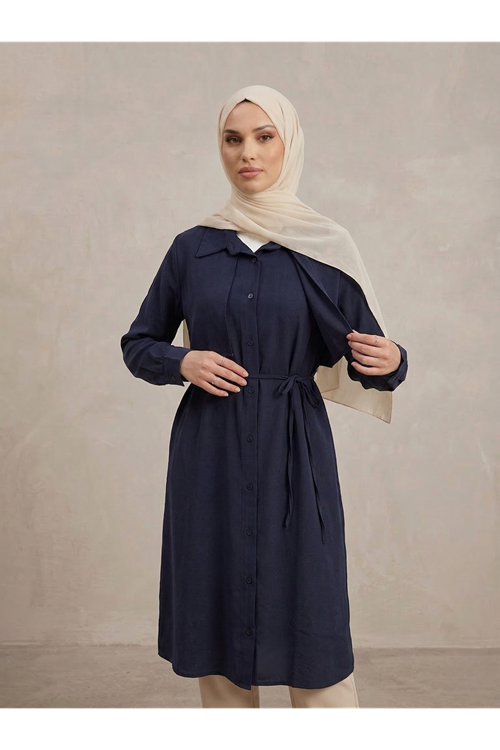 TUN05958-LCV Çift Taraflı Aller Uzun Tunik-Lacivert
