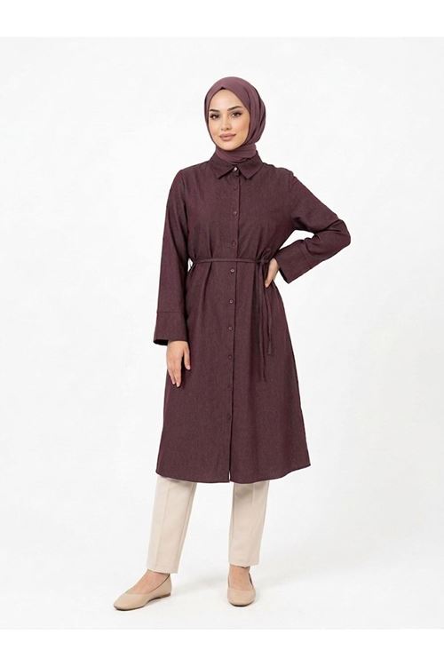 TUN05959-BRD Biye Detay Uzun Tunik-Bordo