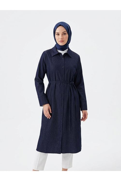 TUN05959-LCV Biye Detay Uzun Tunik-Lacivert