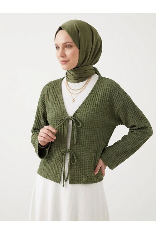 TUN05960-HKİ Ön Bağlamalı Örme Tunik-Haki