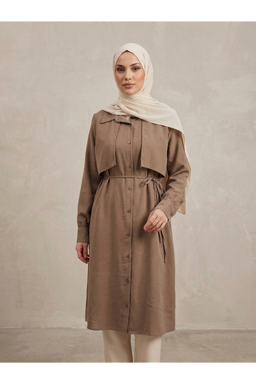 TUN05958-VİZ Çift Taraflı Aller Uzun Tunik-Vizon