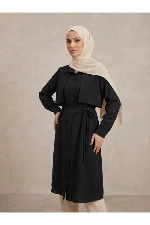 TUN05958-SYH Çift Taraflı Aller Uzun Tunik-Siyah