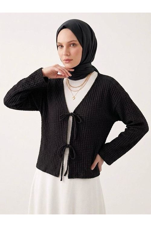 TUN05960-SYH Ön Bağlamalı Örme Tunik-Siyah